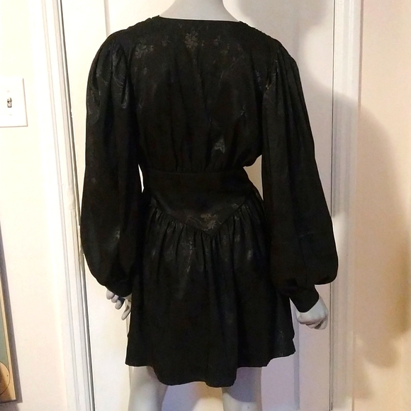 Black Silk Dress with Balloon Sleeves - Picture 3 of 4